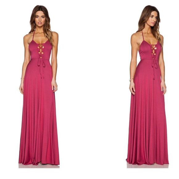 NWT Rachel Pally XS Harrison Lace Up Bust Boho Sexy Halter Maxi Long Gown Dress - Picture 2 of 10